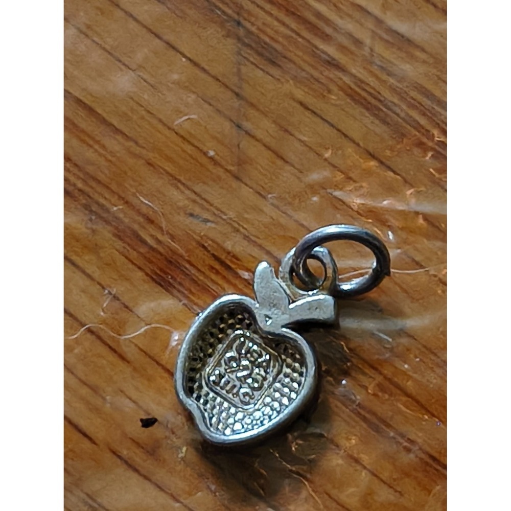 Vintage 925 Sterling Silver Green Enamel Apple Charm Pendant Womens